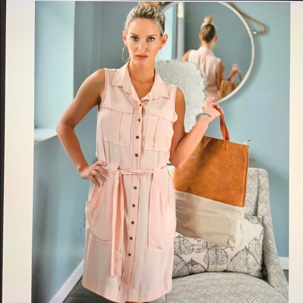 Light pink belted dress with pockets
